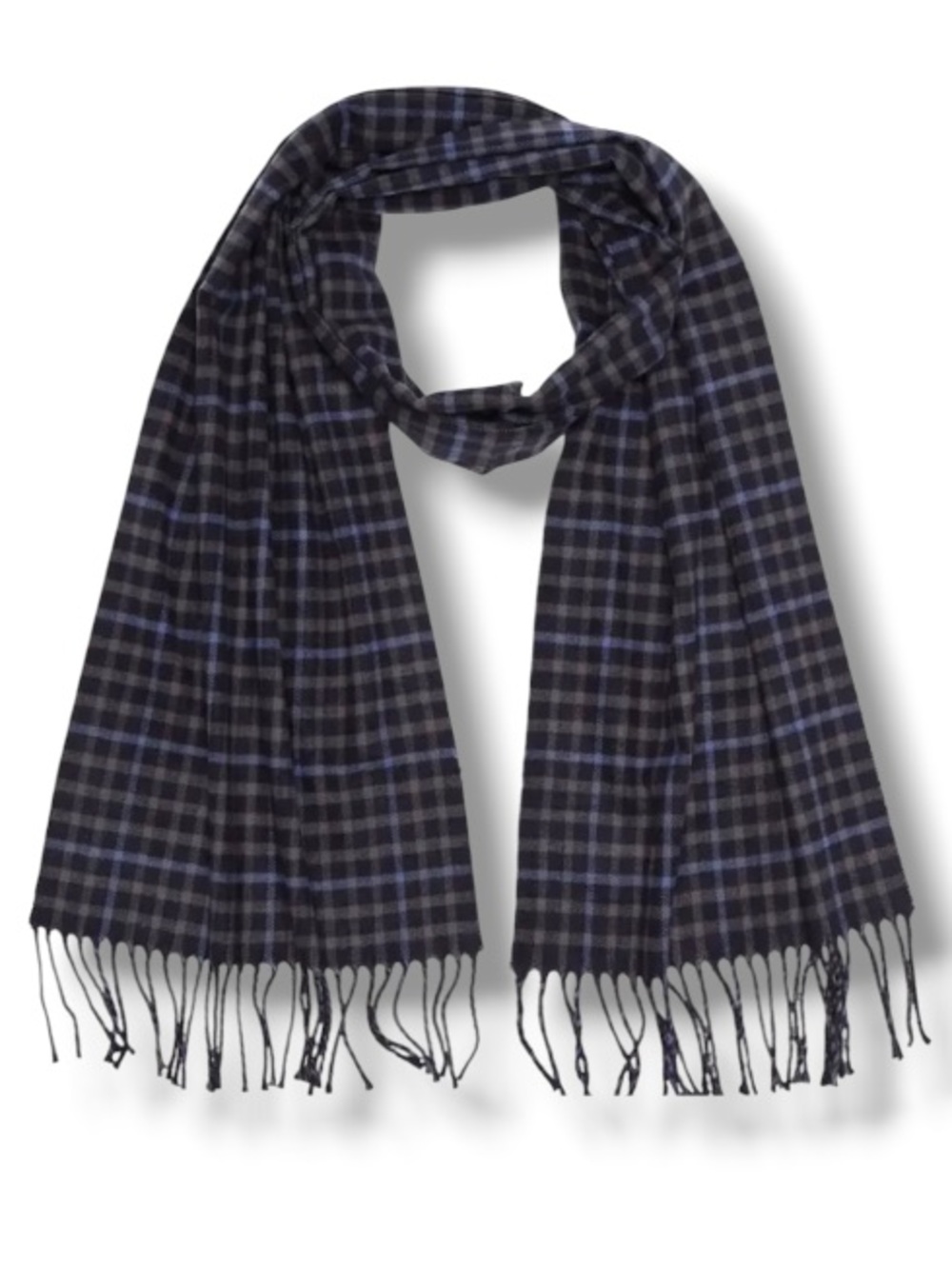 Stewart of Scotland Unisex Scarf NWT Preppy Navy Black Squared Fringe Trim
